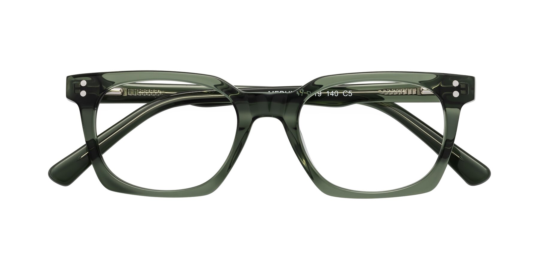 Folded Front of Medhi in Grayish Green with Clear Blue Light Blocking Lenses