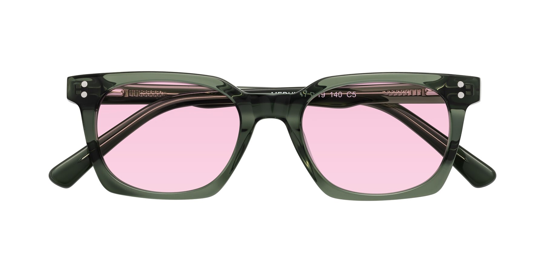 Folded Front of Medhi in Grayish Green with Light Pink Tinted Lenses