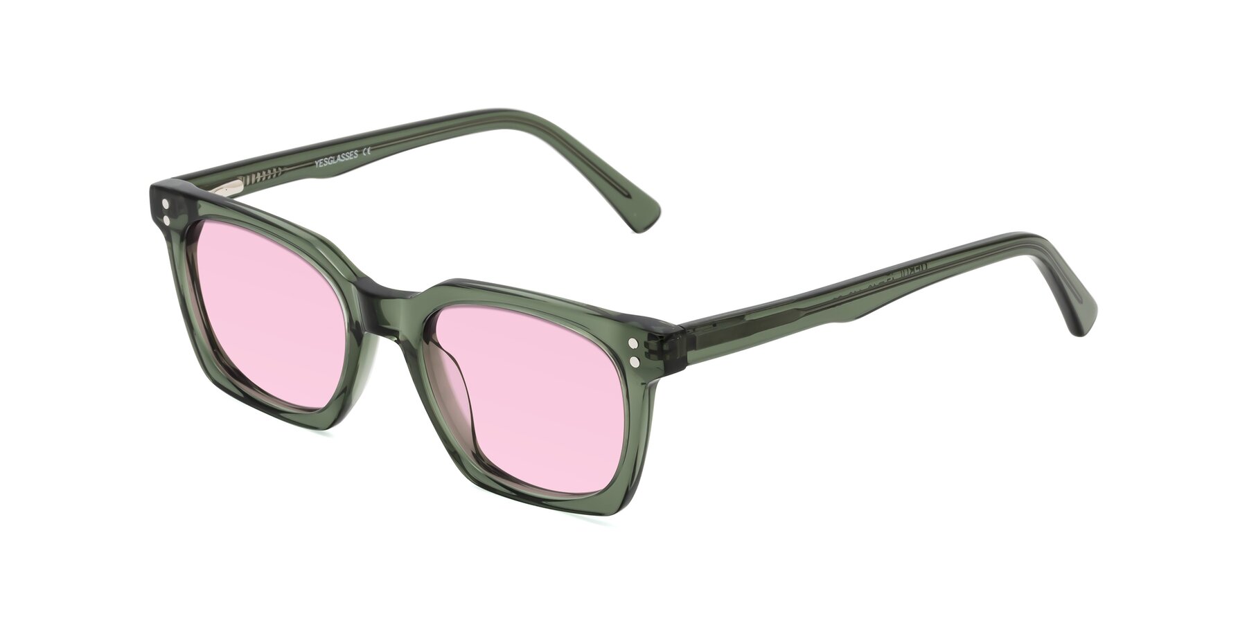 Angle of Medhi in Grayish Green with Light Pink Tinted Lenses