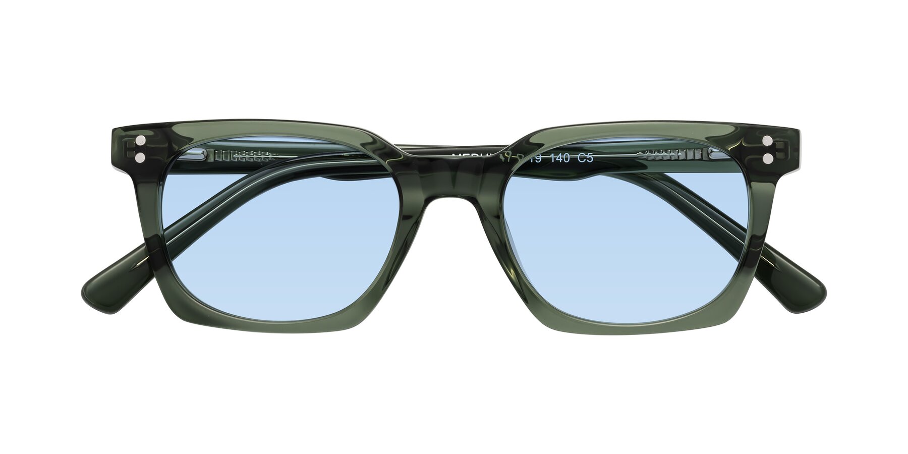 Folded Front of Medhi in Grayish Green with Light Blue Tinted Lenses