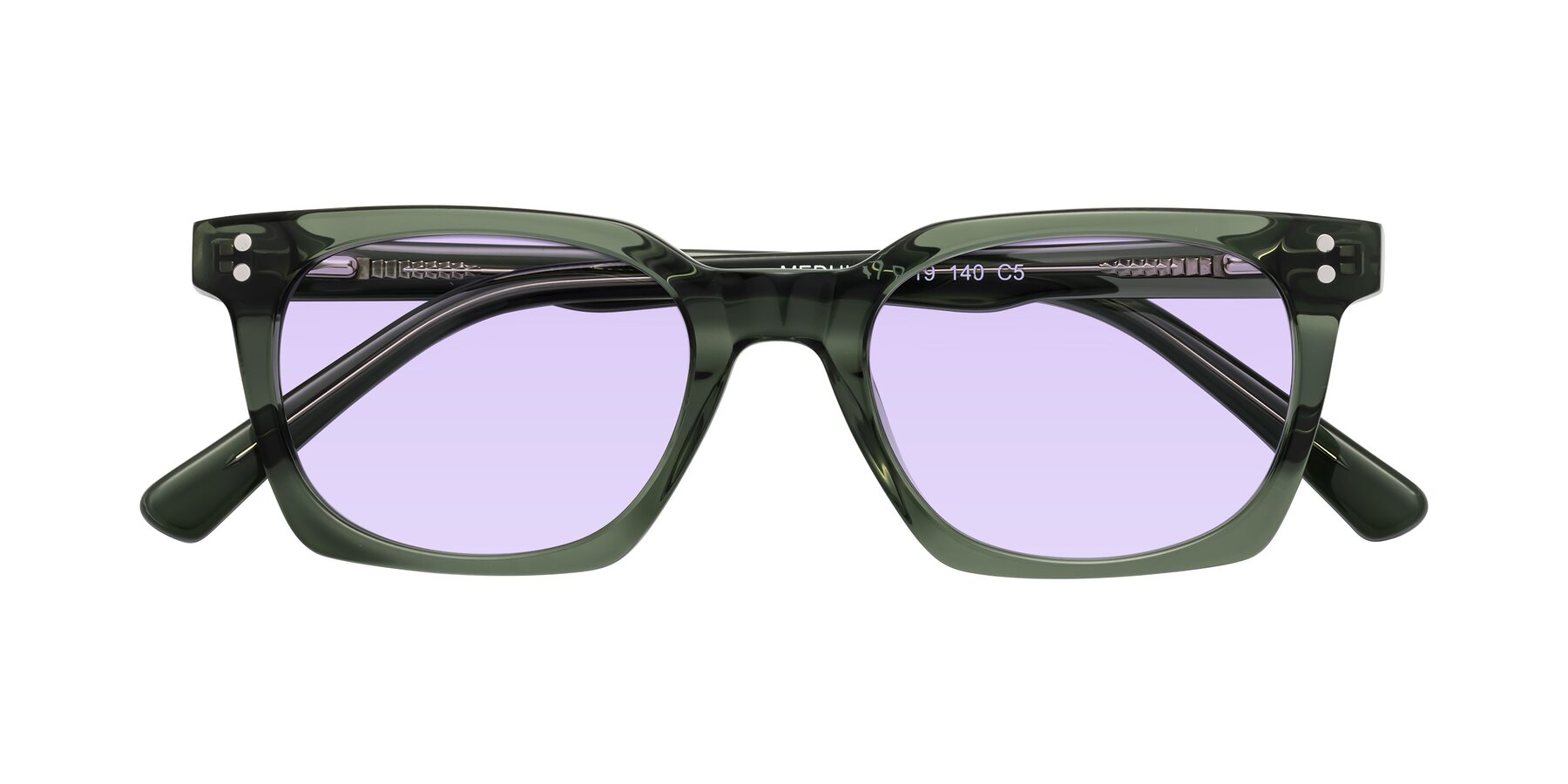 Folded Front of Medhi in Grayish Green with Light Purple Tinted Lenses