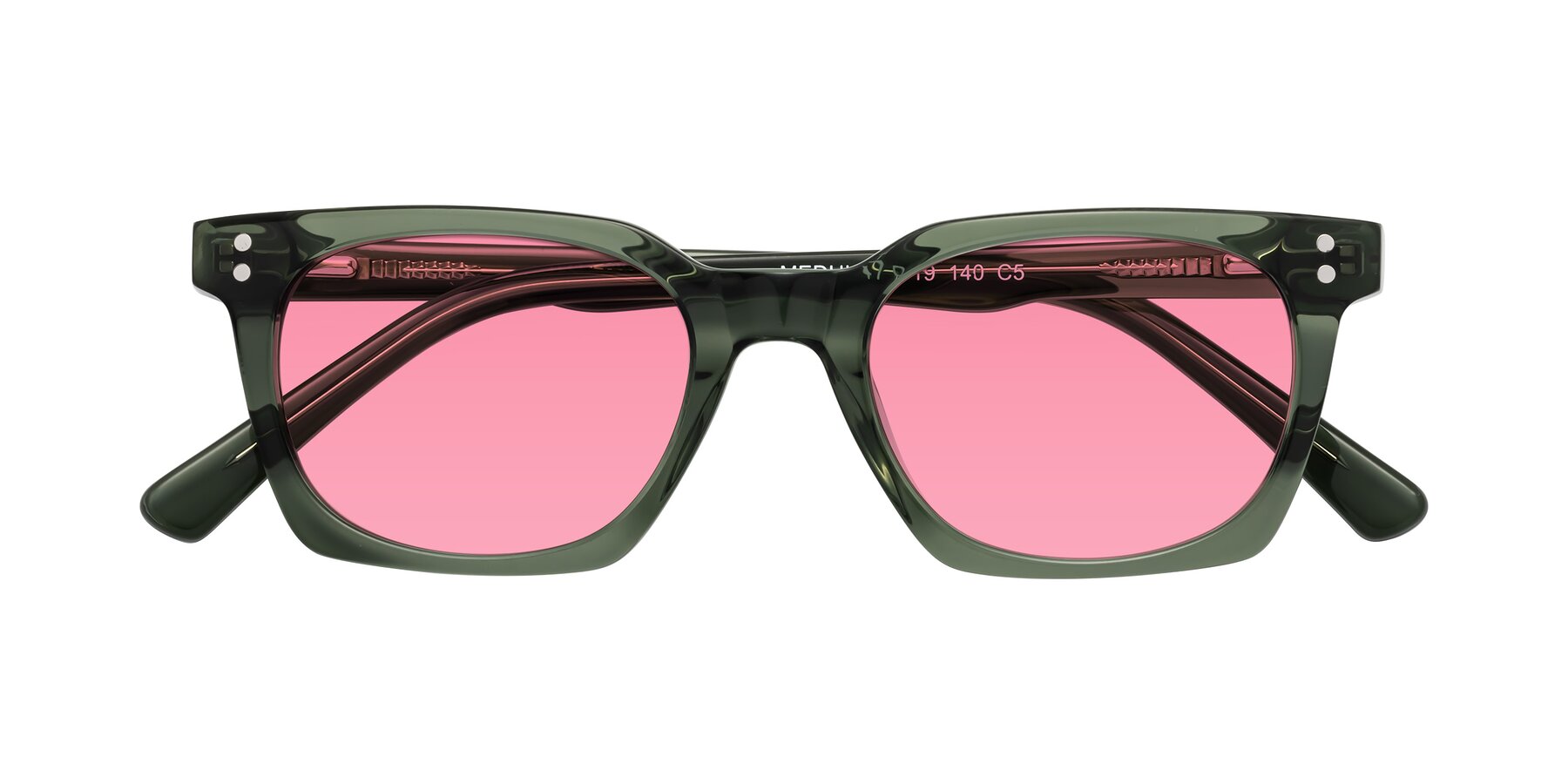 Folded Front of Medhi in Grayish Green with Pink Tinted Lenses