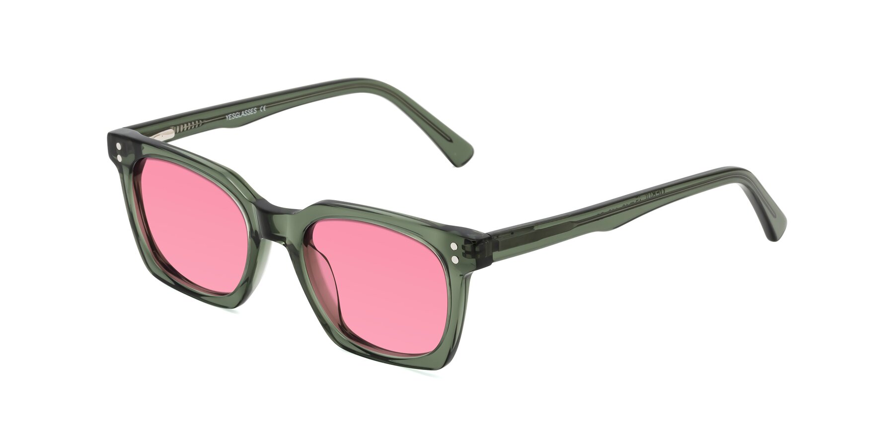 Angle of Medhi in Grayish Green with Pink Tinted Lenses