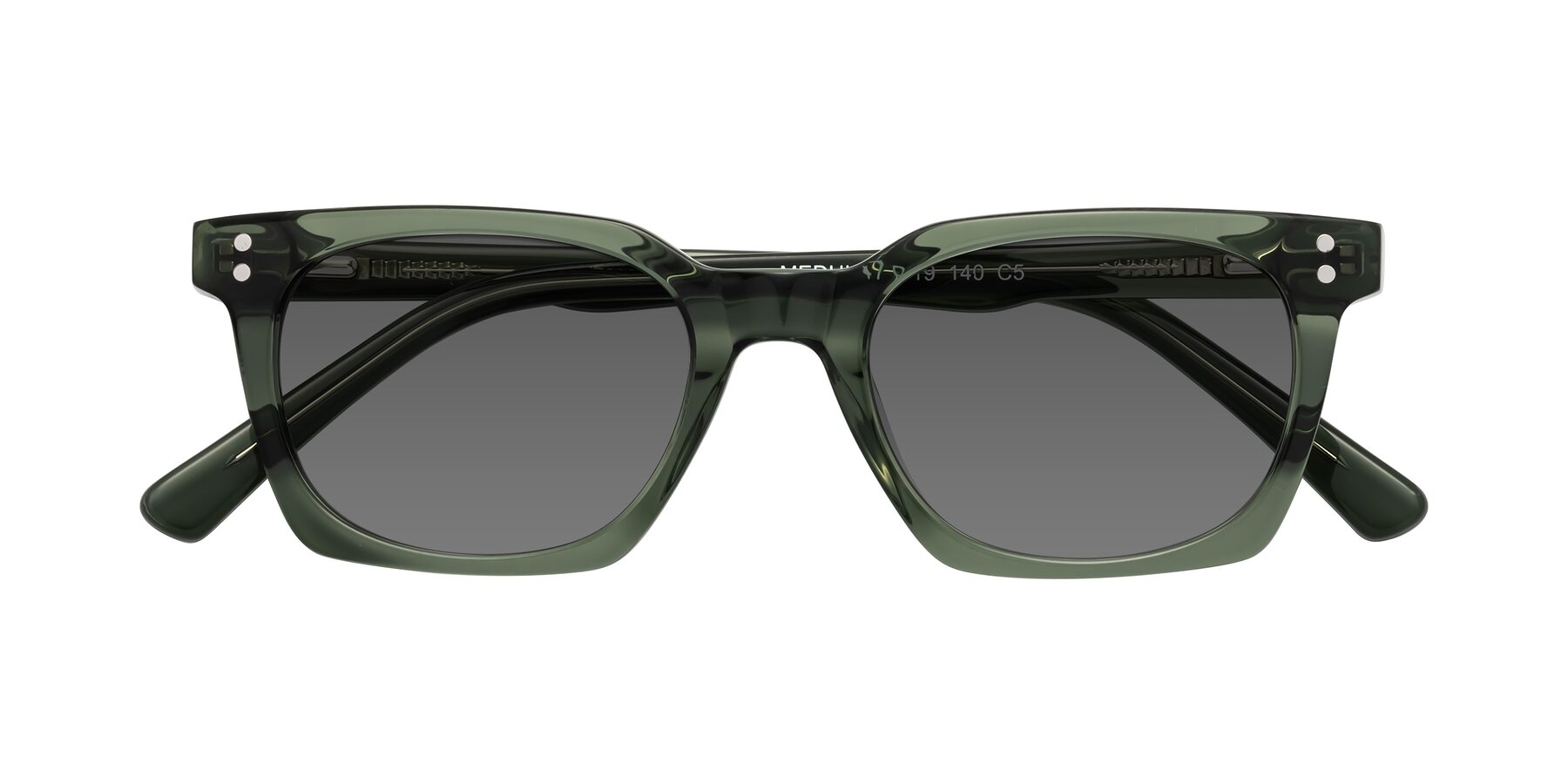 Folded Front of Medhi in Grayish Green with Medium Gray Tinted Lenses