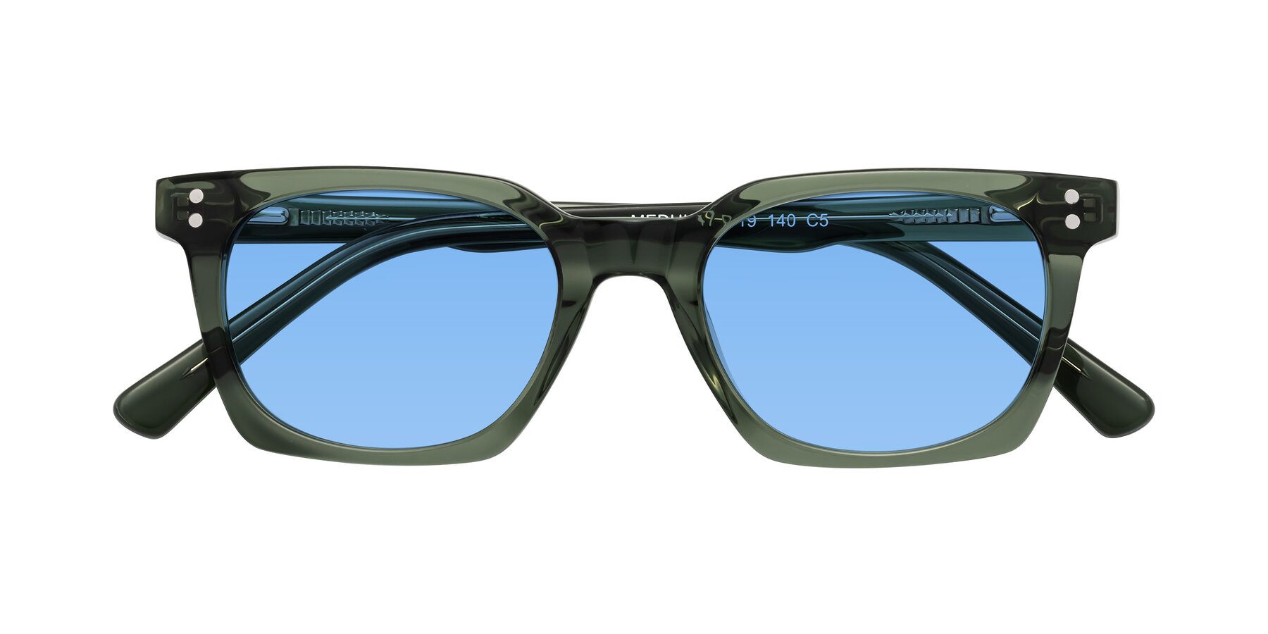 Folded Front of Medhi in Grayish Green with Medium Blue Tinted Lenses