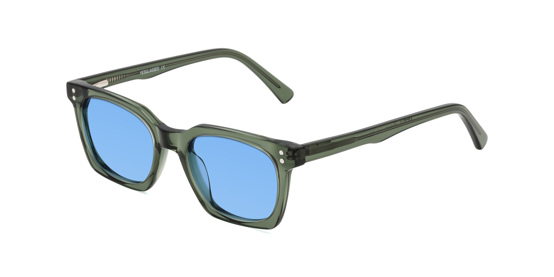 Angle of Medhi in Grayish Green with Medium Blue Tinted Lenses