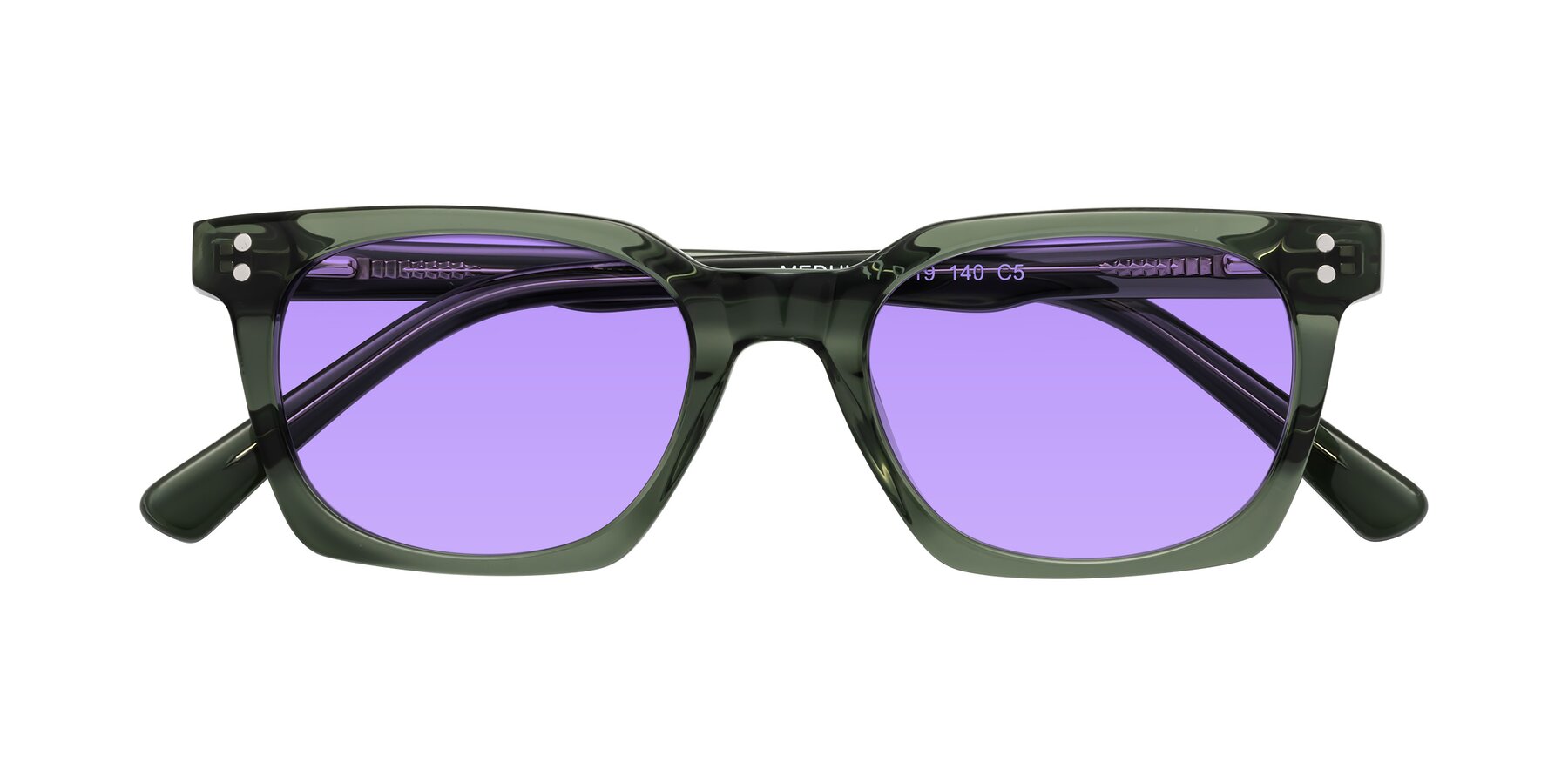 Folded Front of Medhi in Grayish Green with Medium Purple Tinted Lenses