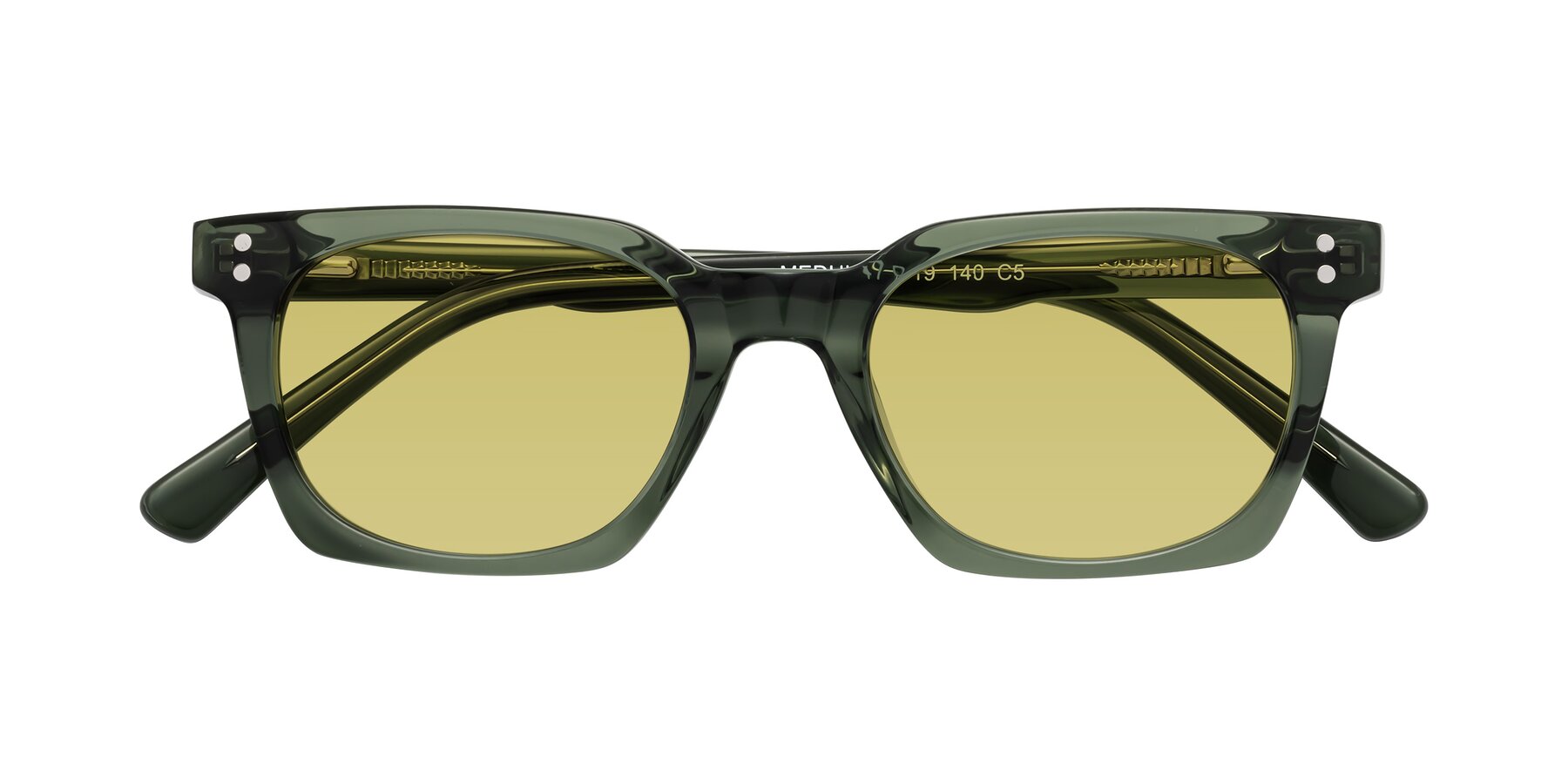 Folded Front of Medhi in Grayish Green with Medium Champagne Tinted Lenses