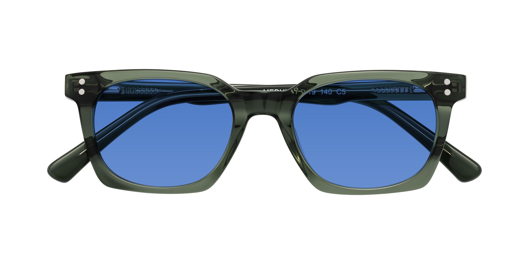 Folded Front of Medhi in Grayish Green with Blue Tinted Lenses