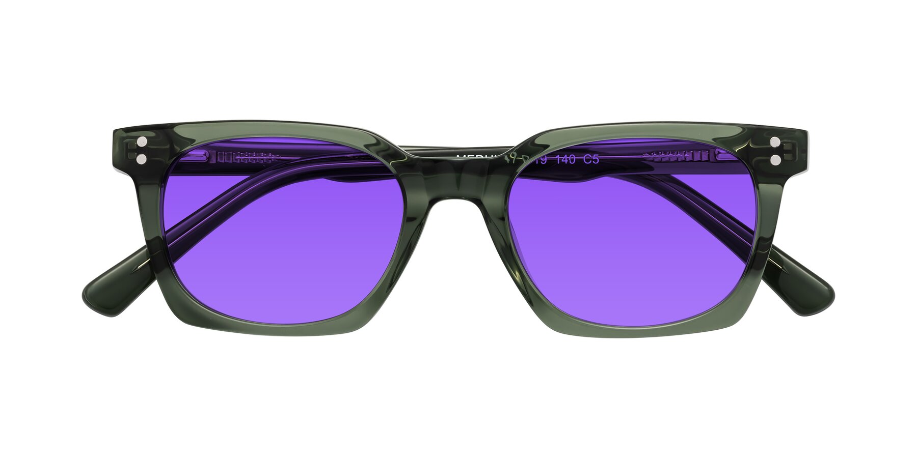 Folded Front of Medhi in Grayish Green with Purple Tinted Lenses