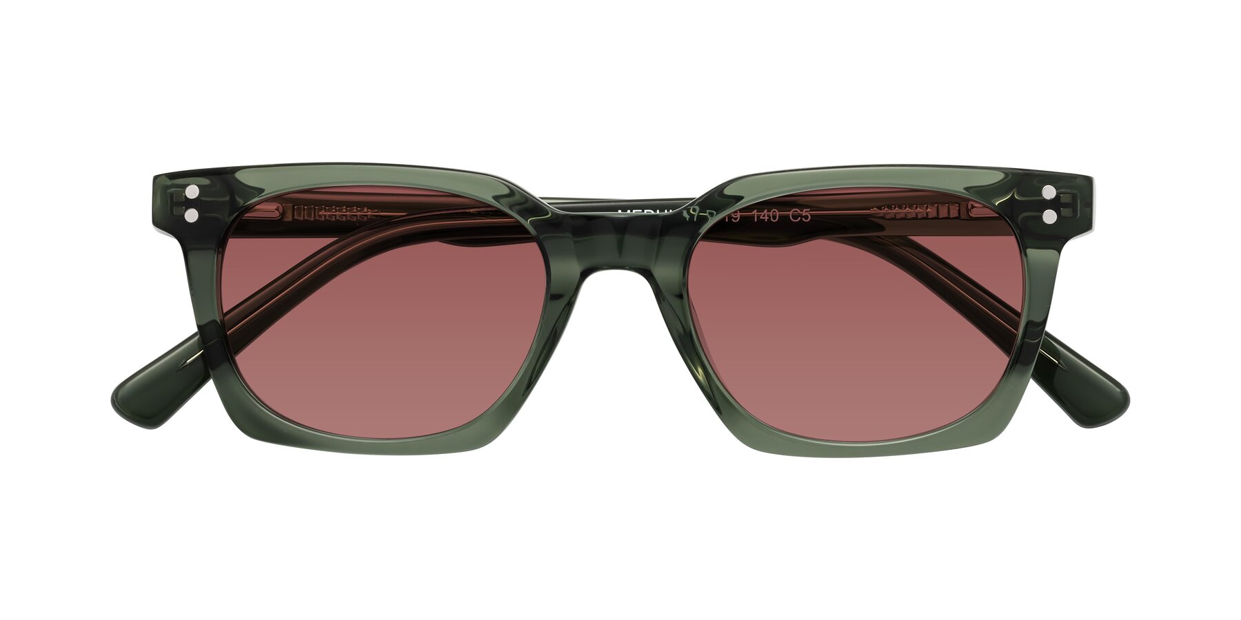 Folded Front of Medhi in Grayish Green with Garnet Tinted Lenses