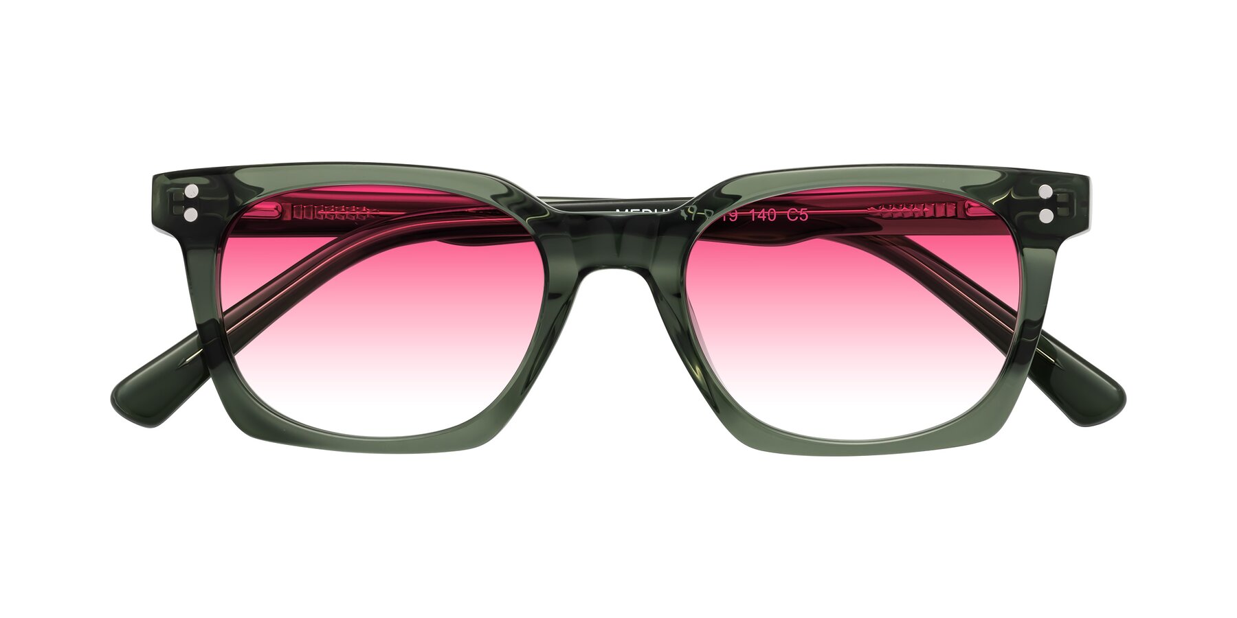 Folded Front of Medhi in Grayish Green with Pink Gradient Lenses