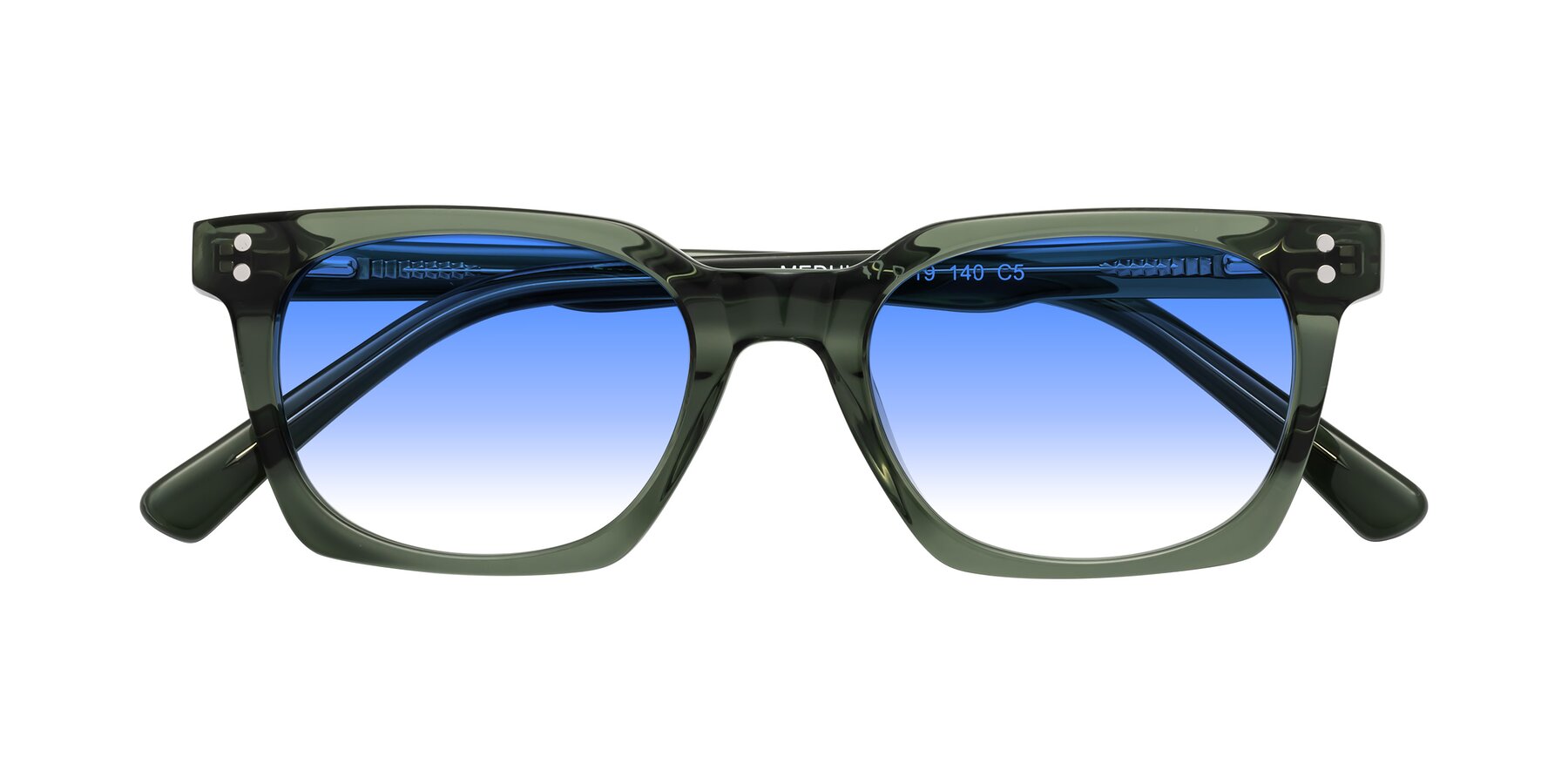 Folded Front of Medhi in Grayish Green with Blue Gradient Lenses