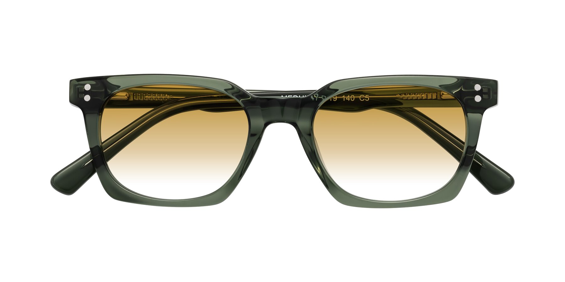 Folded Front of Medhi in Grayish Green with Champagne Gradient Lenses