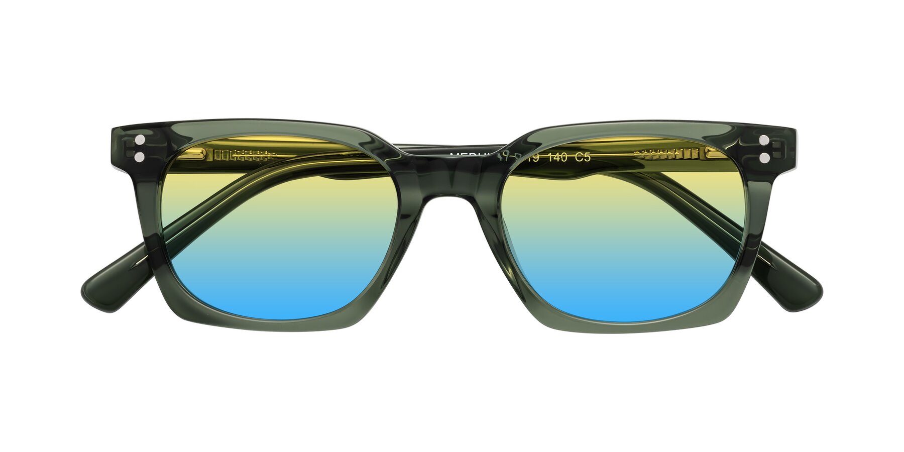 Folded Front of Medhi in Grayish Green with Yellow / Blue Gradient Lenses