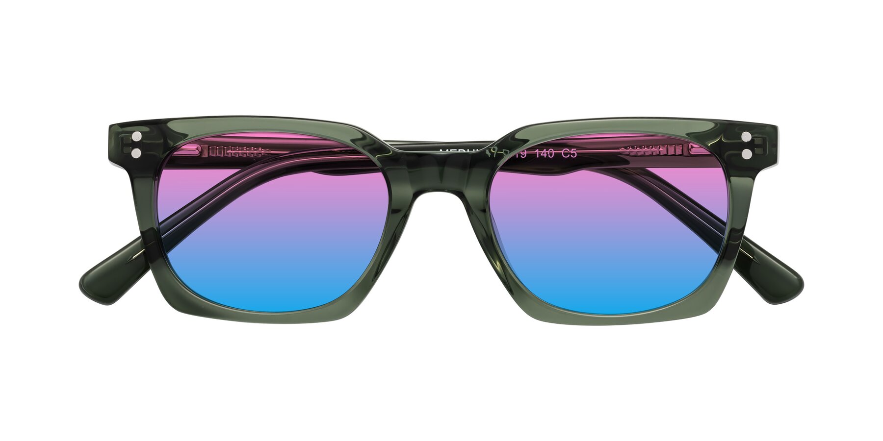 Folded Front of Medhi in Grayish Green with Pink / Blue Gradient Lenses