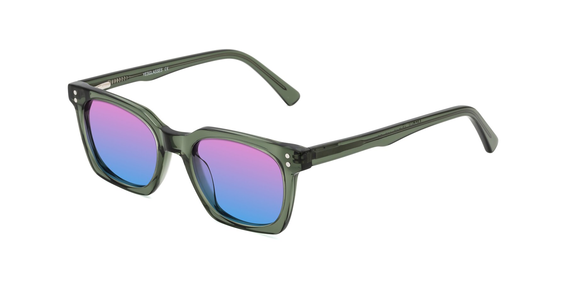 Angle of Medhi in Grayish Green with Pink / Blue Gradient Lenses