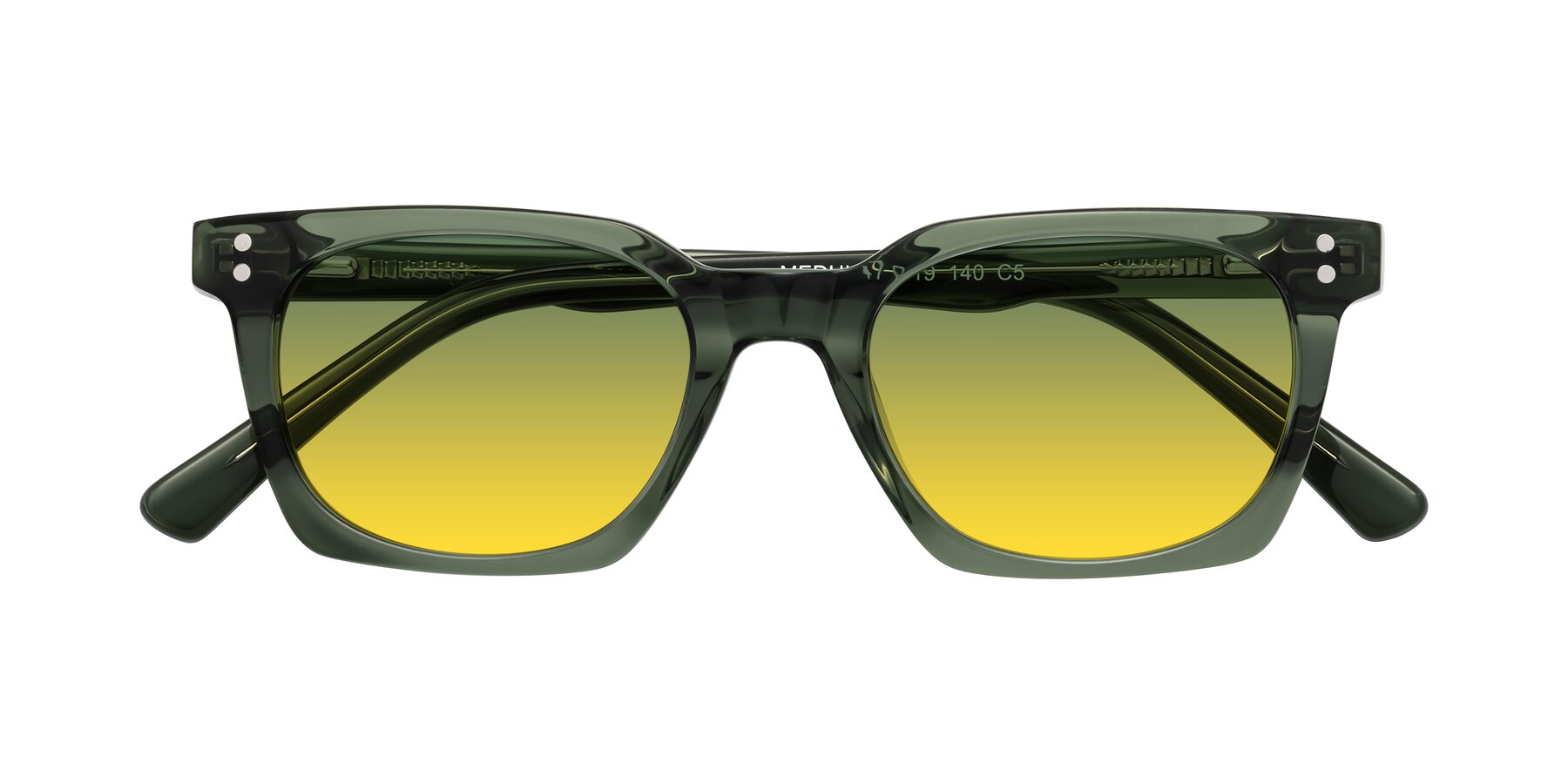 Folded Front of Medhi in Grayish Green with Green / Yellow Gradient Lenses