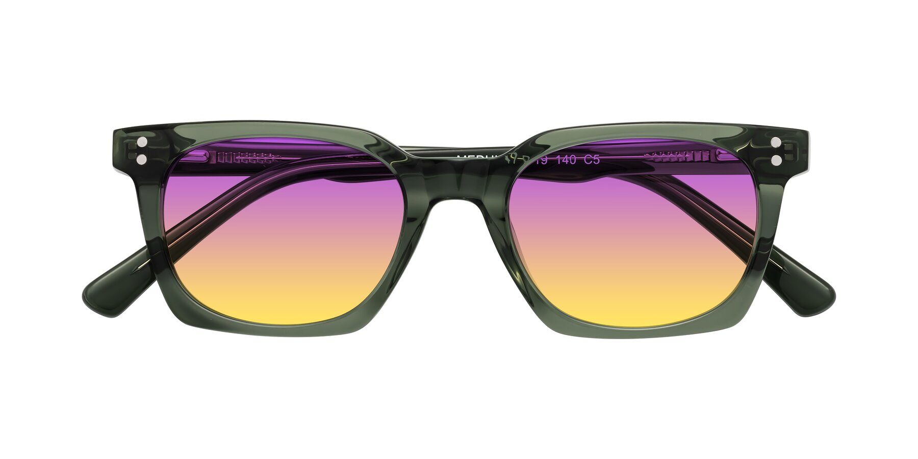 Folded Front of Medhi in Grayish Green with Purple / Yellow Gradient Lenses