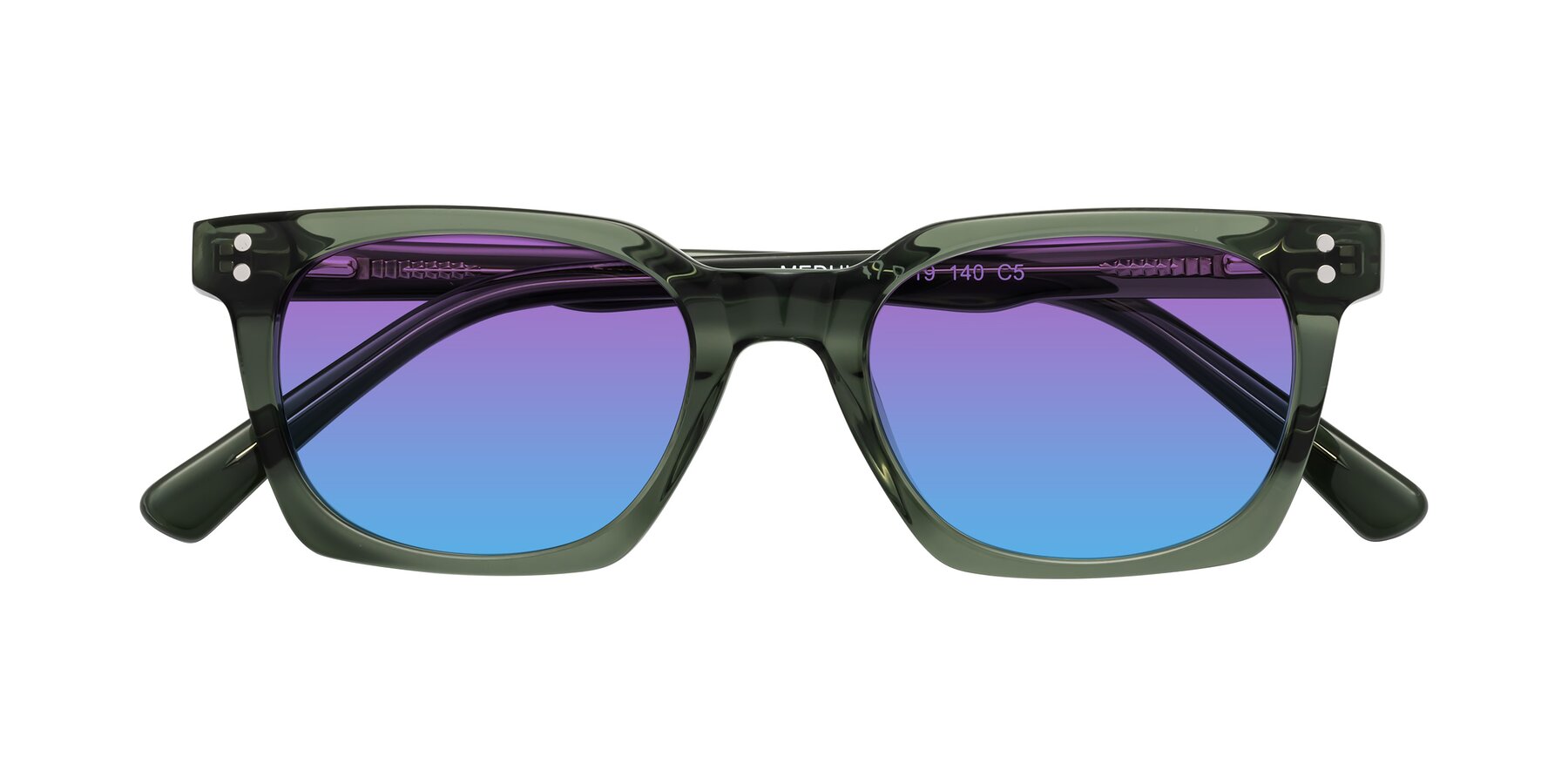 Folded Front of Medhi in Grayish Green with Purple / Blue Gradient Lenses