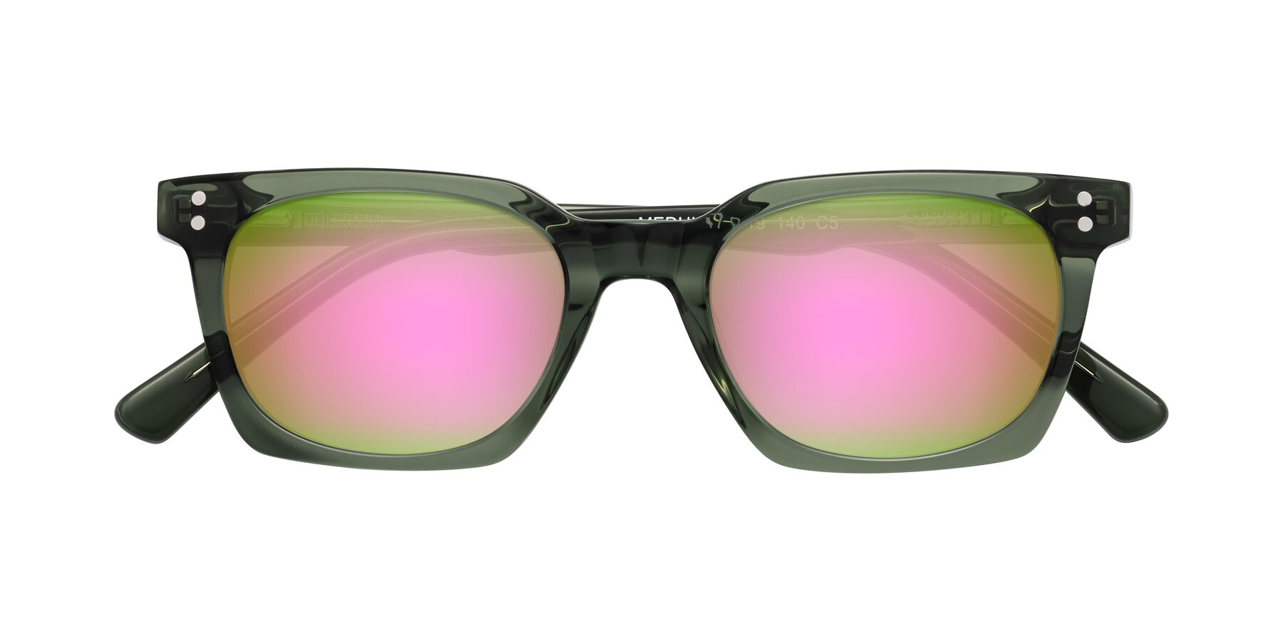 Folded Front of Medhi in Grayish Green with Pink Mirrored Lenses