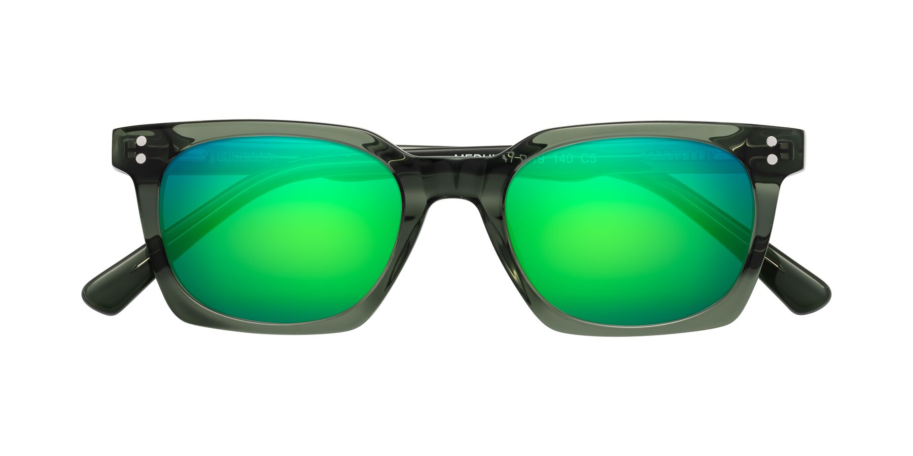 Folded Front of Medhi in Grayish Green with Green Mirrored Lenses