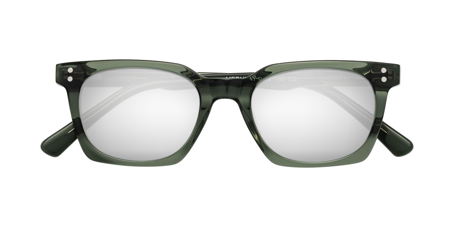 Folded Front of Medhi in Grayish Green with Silver Mirrored Lenses