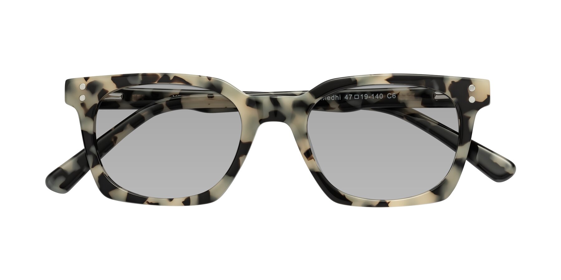 Folded Front of Medhi in Ivory Tortoise with Light Gray Tinted Lenses