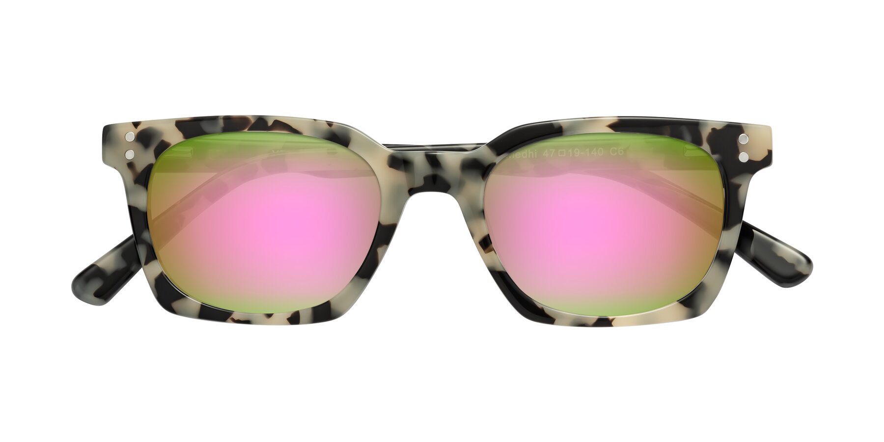 Folded Front of Medhi in Ivory Tortoise with Pink Mirrored Lenses
