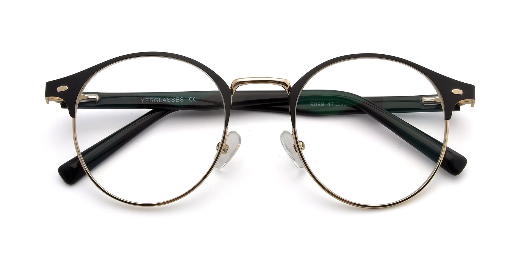 Folded Front of 9099 in Black-Gold with Clear Reading Eyeglass Lenses