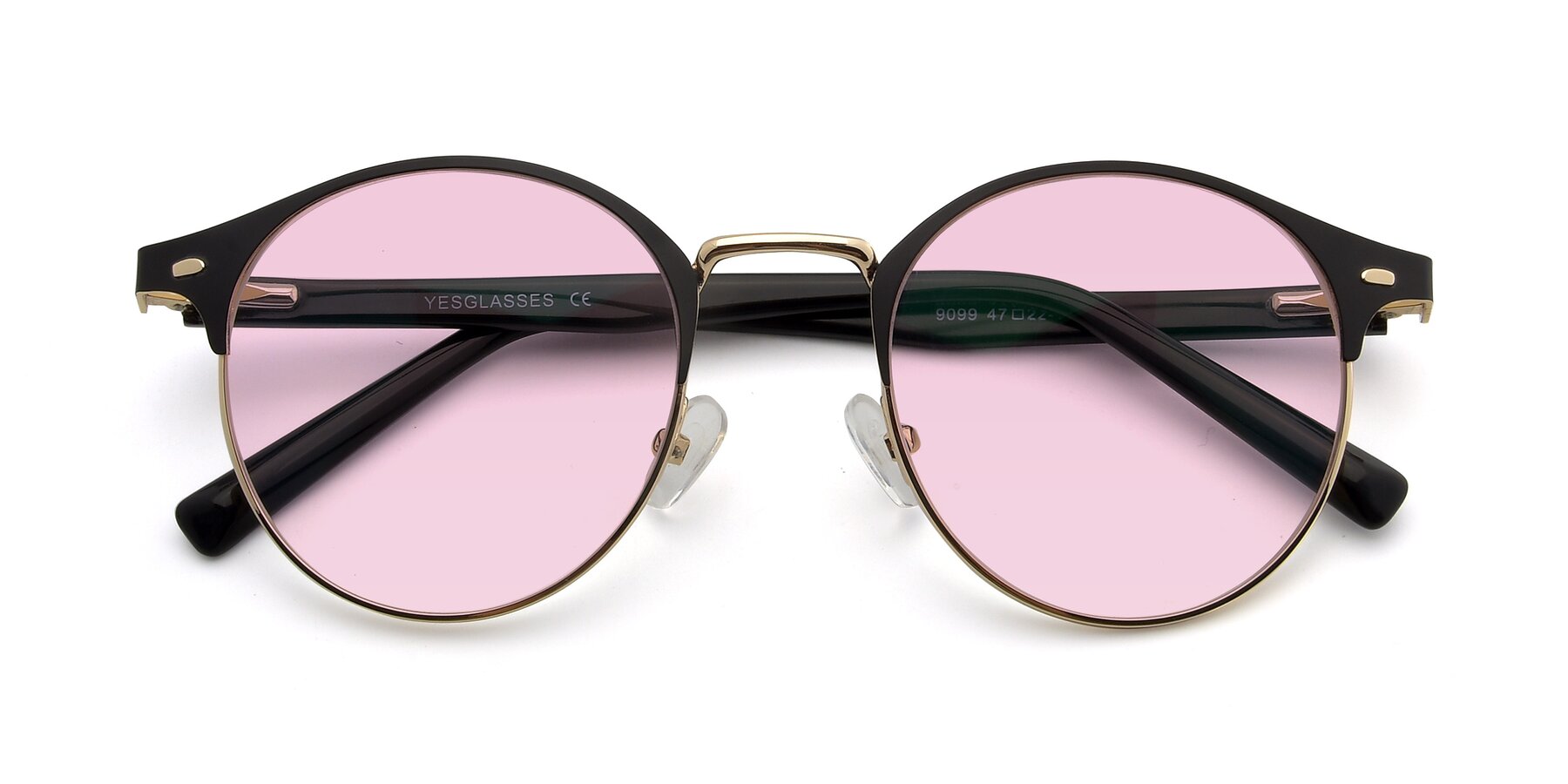 Folded Front of 9099 in Black-Gold with Light Pink Tinted Lenses