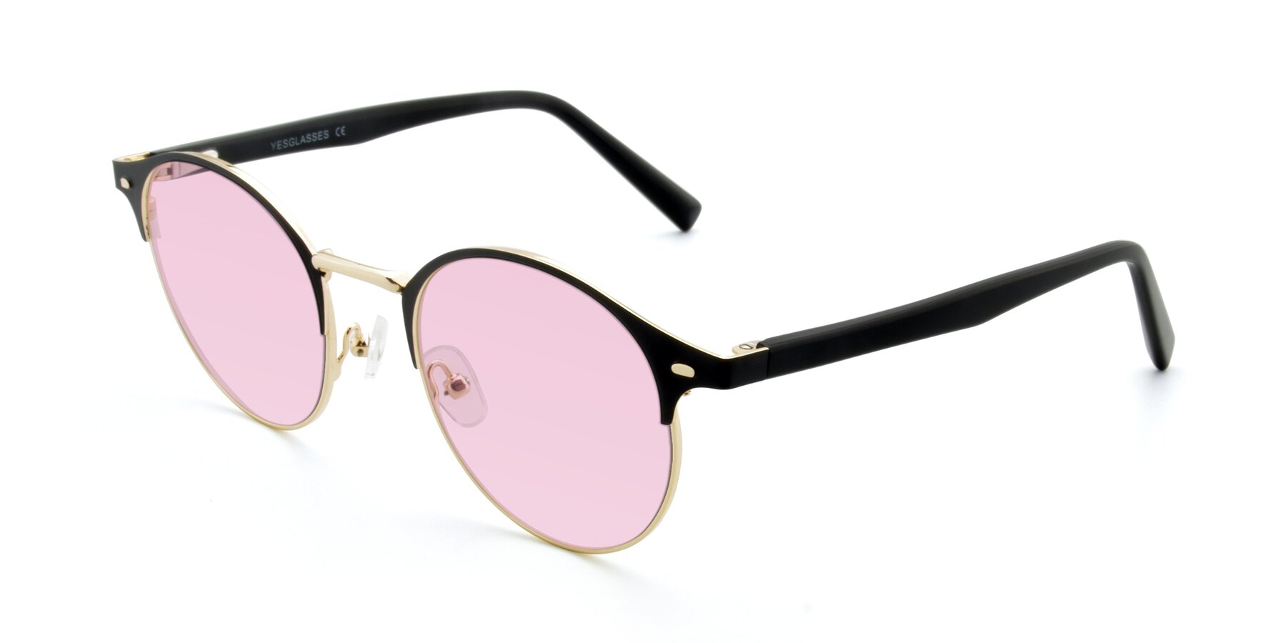 Angle of 9099 in Black-Gold with Light Pink Tinted Lenses