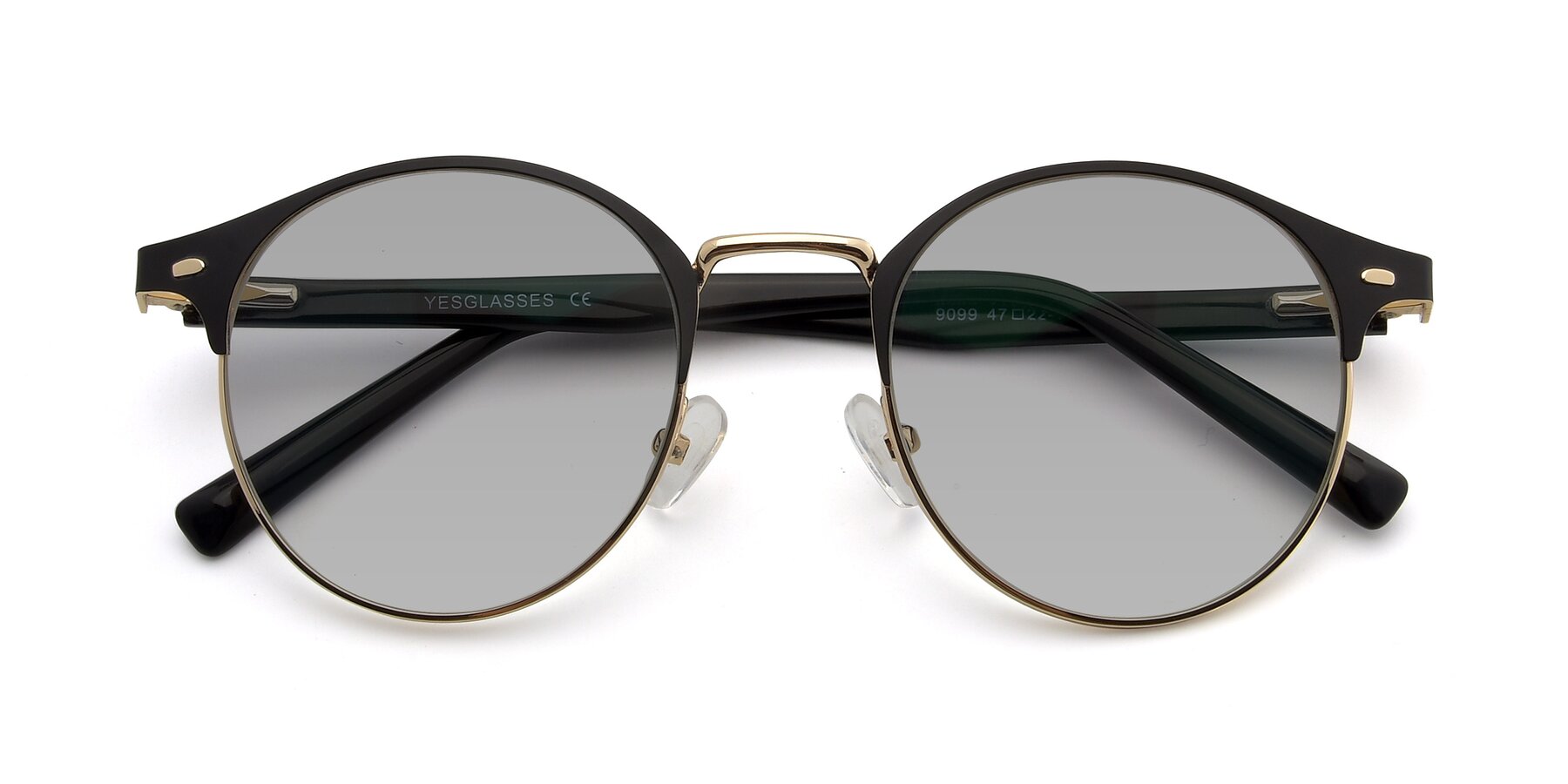 Folded Front of 9099 in Black-Gold with Light Gray Tinted Lenses