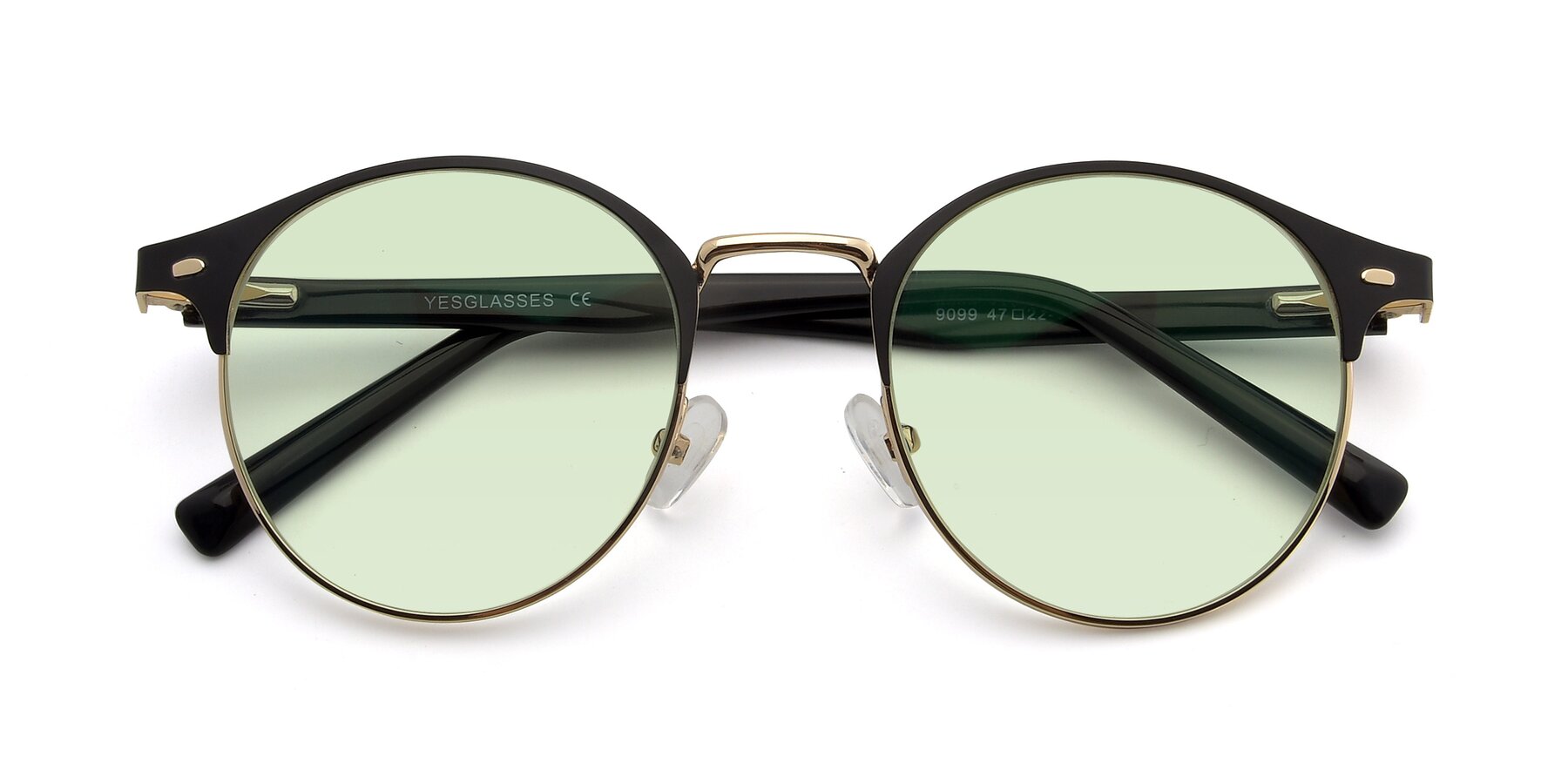 Folded Front of 9099 in Black-Gold with Light Green Tinted Lenses