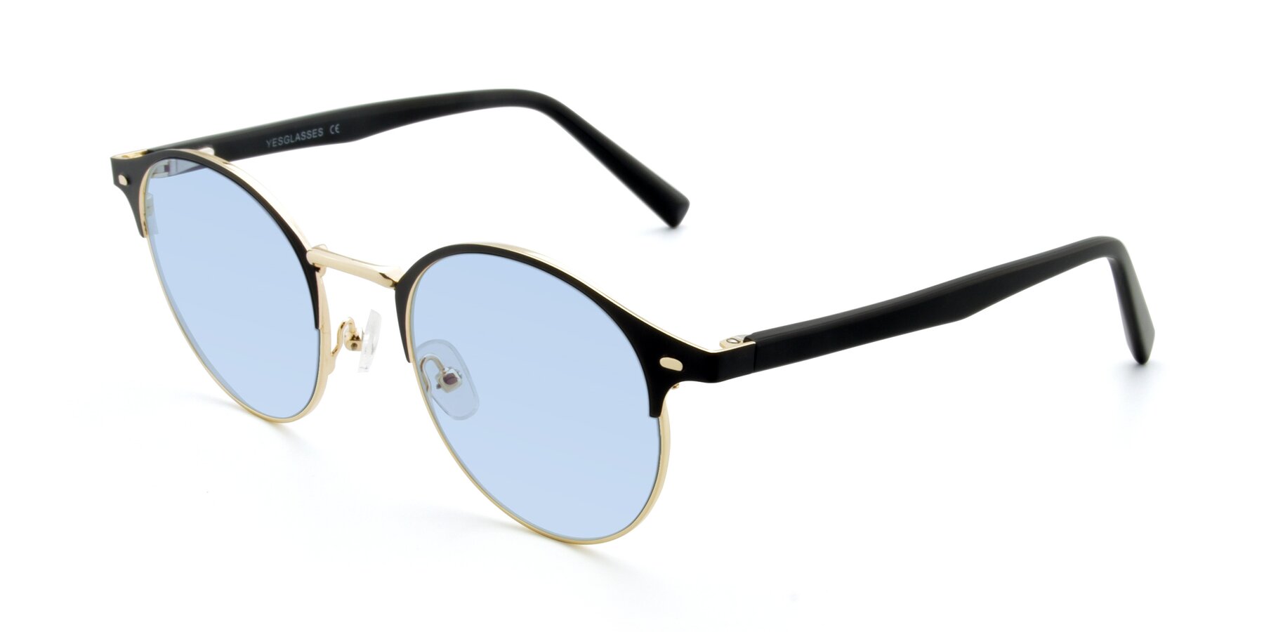 Angle of 9099 in Black-Gold with Light Blue Tinted Lenses