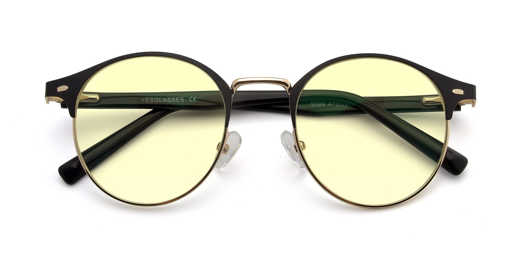 Folded Front of 9099 in Black-Gold with Light Yellow Tinted Lenses