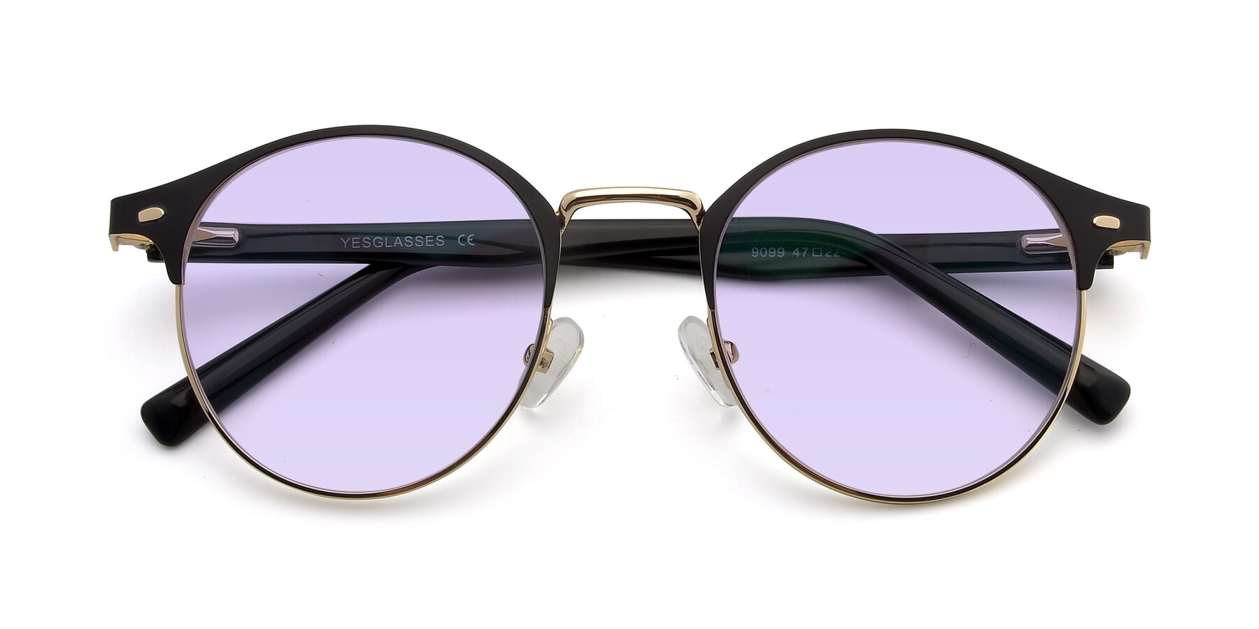 Folded Front of 9099 in Black-Gold with Light Purple Tinted Lenses