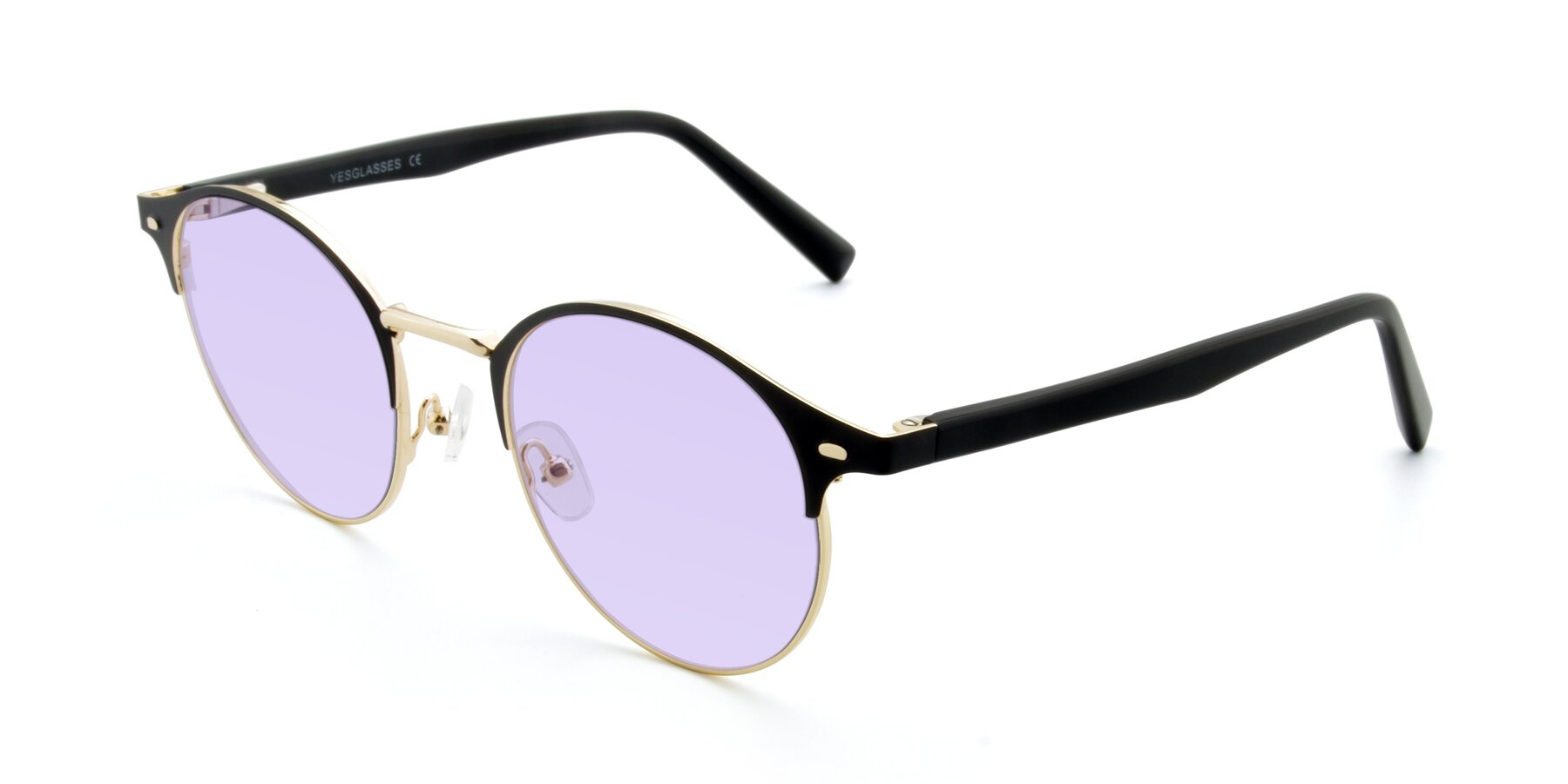 Angle of 9099 in Black-Gold with Light Purple Tinted Lenses