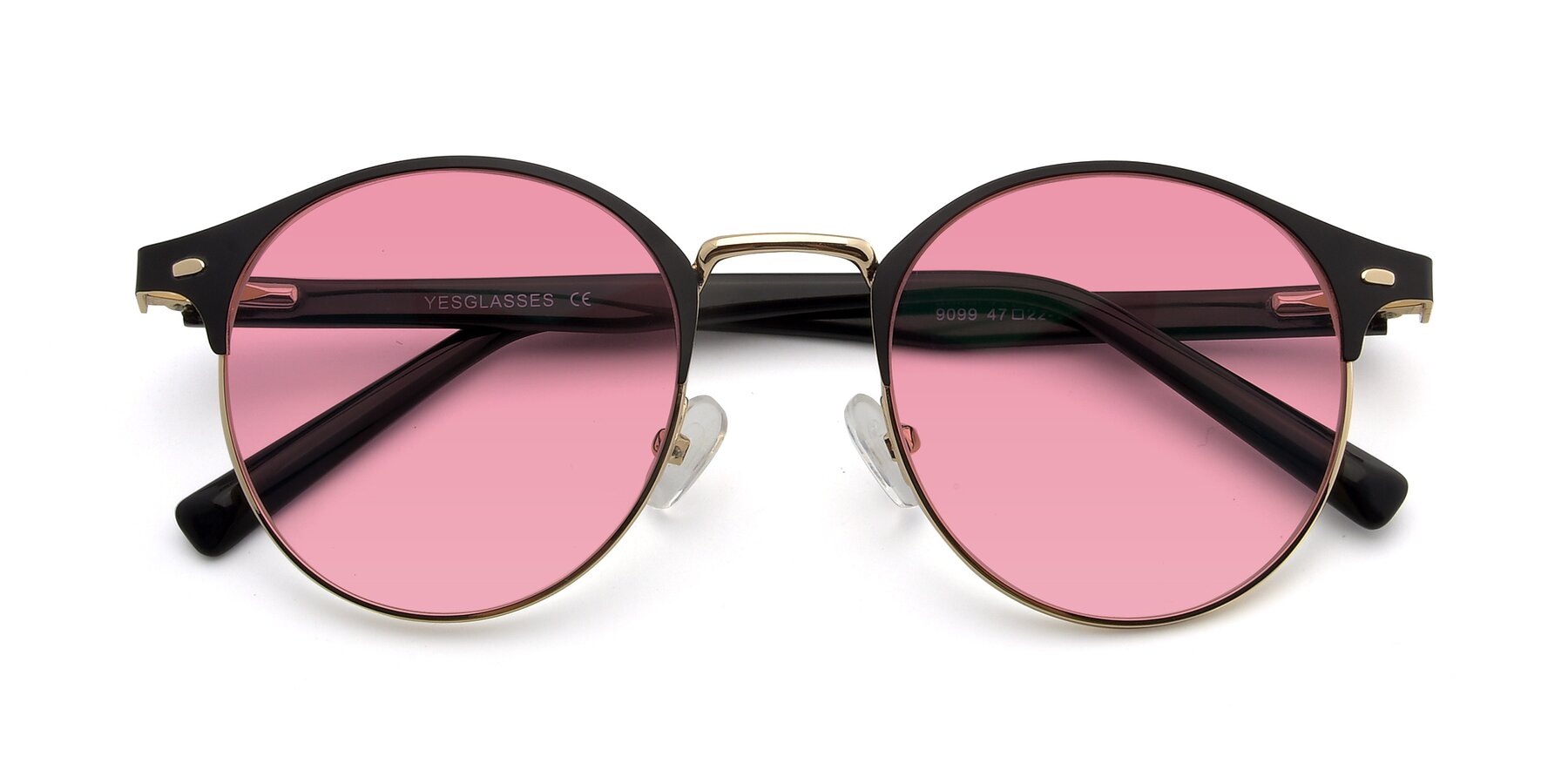 Folded Front of 9099 in Black-Gold with Pink Tinted Lenses