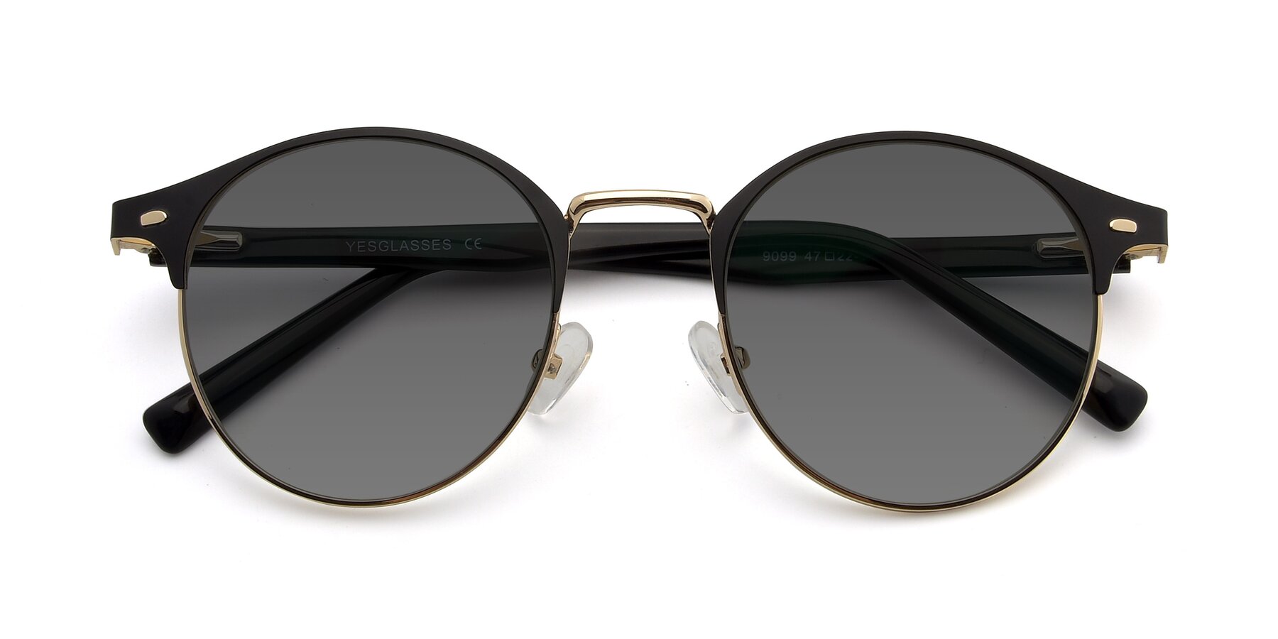Folded Front of 9099 in Black-Gold with Medium Gray Tinted Lenses