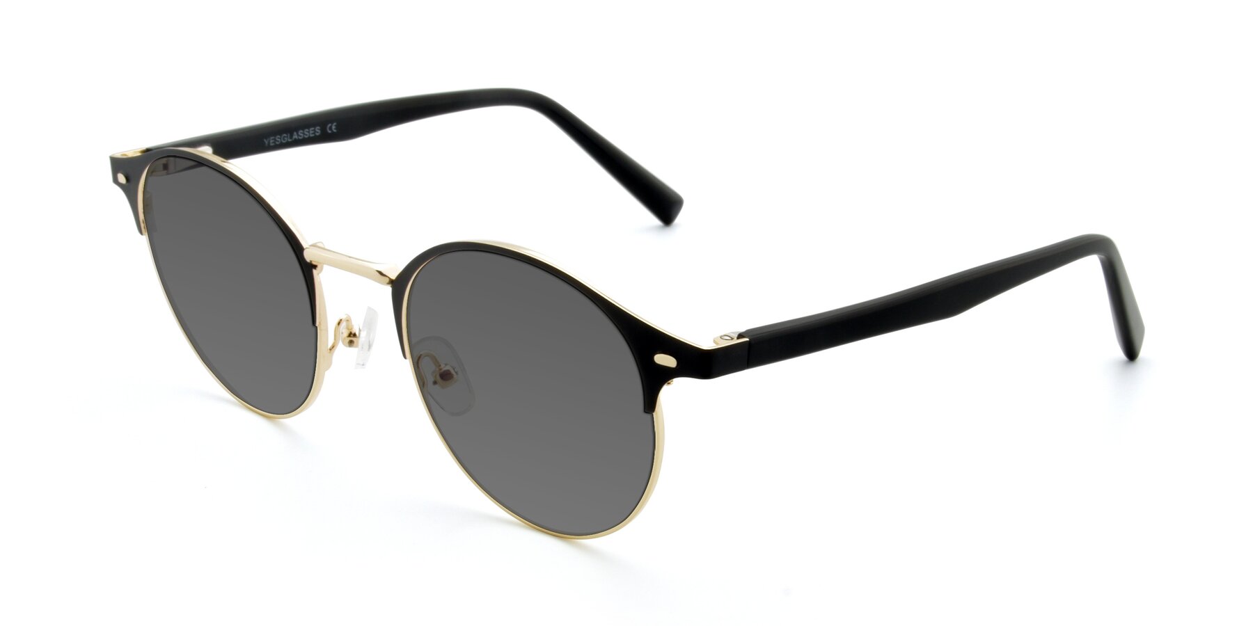 Angle of 9099 in Black-Gold with Medium Gray Tinted Lenses