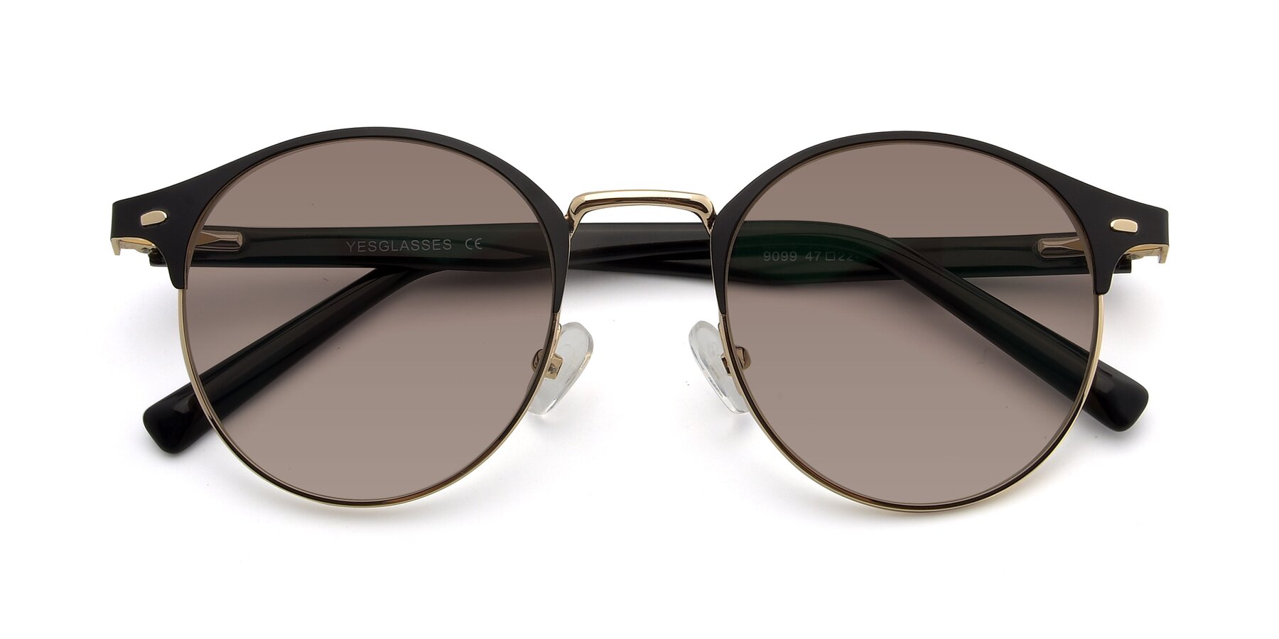 Folded Front of 9099 in Black-Gold with Medium Brown Tinted Lenses
