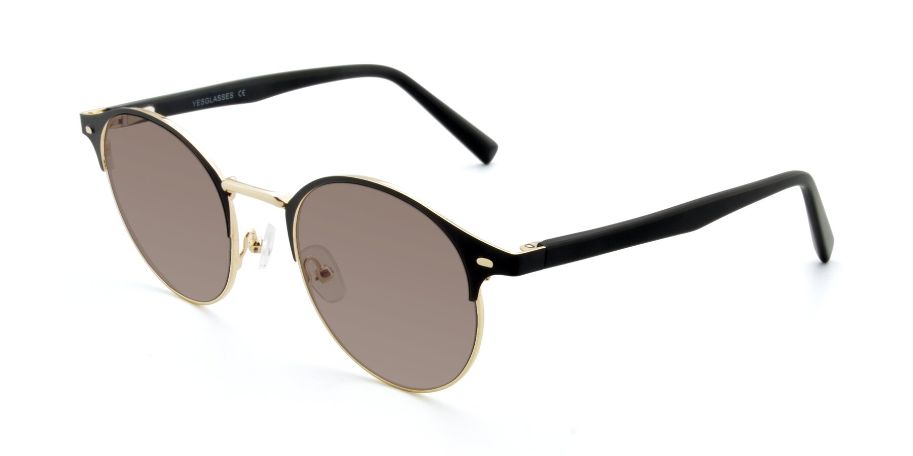 Angle of 9099 in Black-Gold with Medium Brown Tinted Lenses