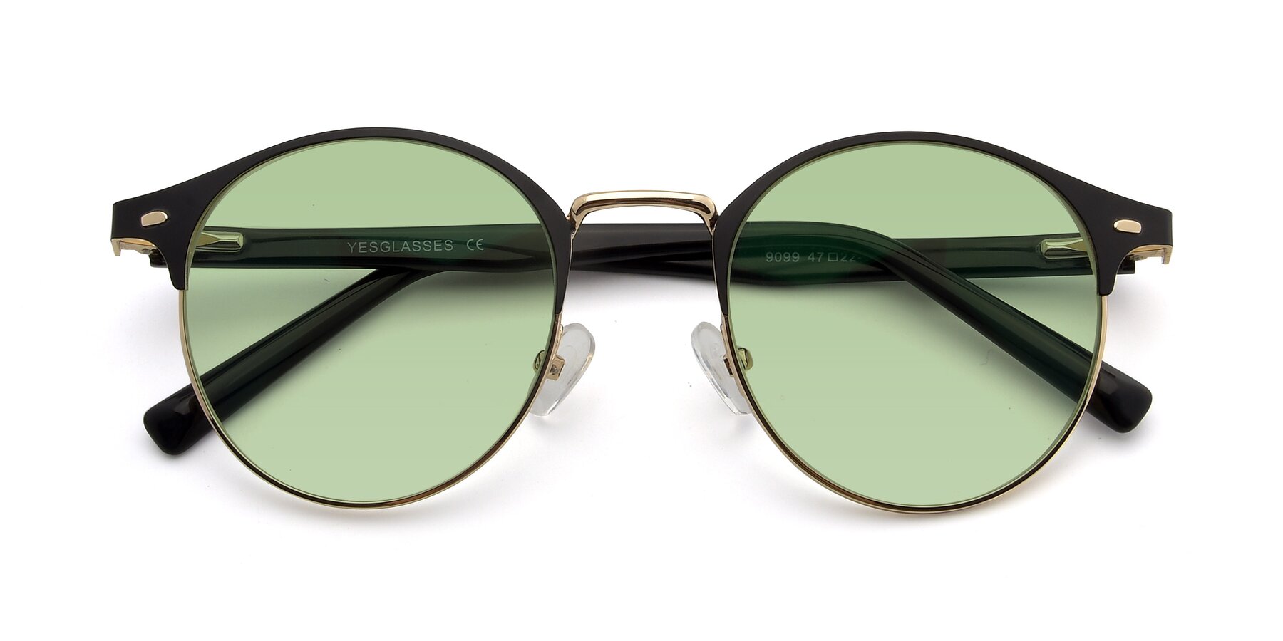 Folded Front of 9099 in Black-Gold with Medium Green Tinted Lenses