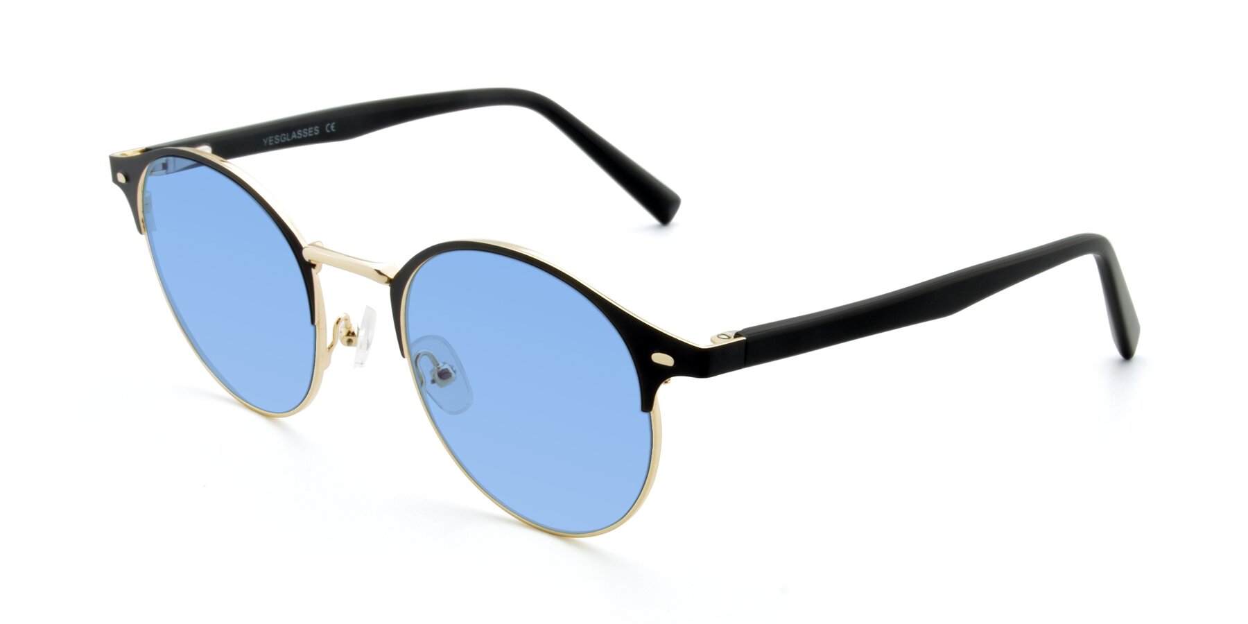 Angle of 9099 in Black-Gold with Medium Blue Tinted Lenses