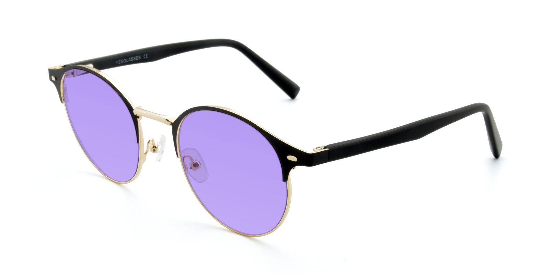 Angle of 9099 in Black-Gold with Medium Purple Tinted Lenses