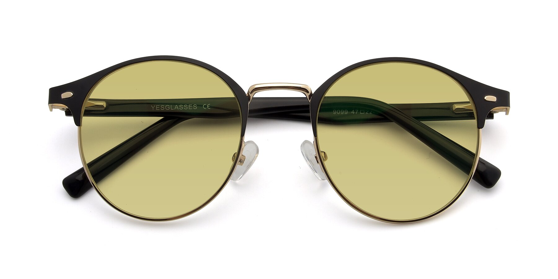 Folded Front of 9099 in Black-Gold with Medium Champagne Tinted Lenses