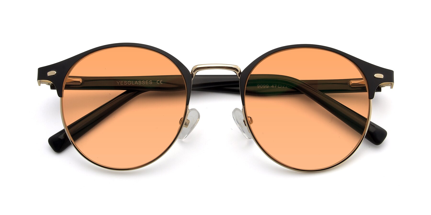 Folded Front of 9099 in Black-Gold with Medium Orange Tinted Lenses