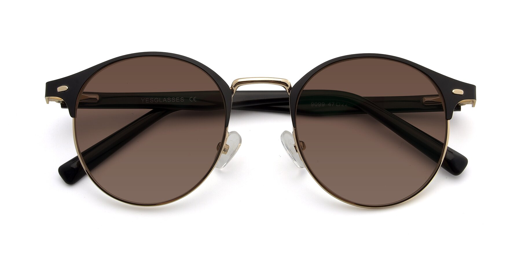 Folded Front of 9099 in Black-Gold with Brown Tinted Lenses