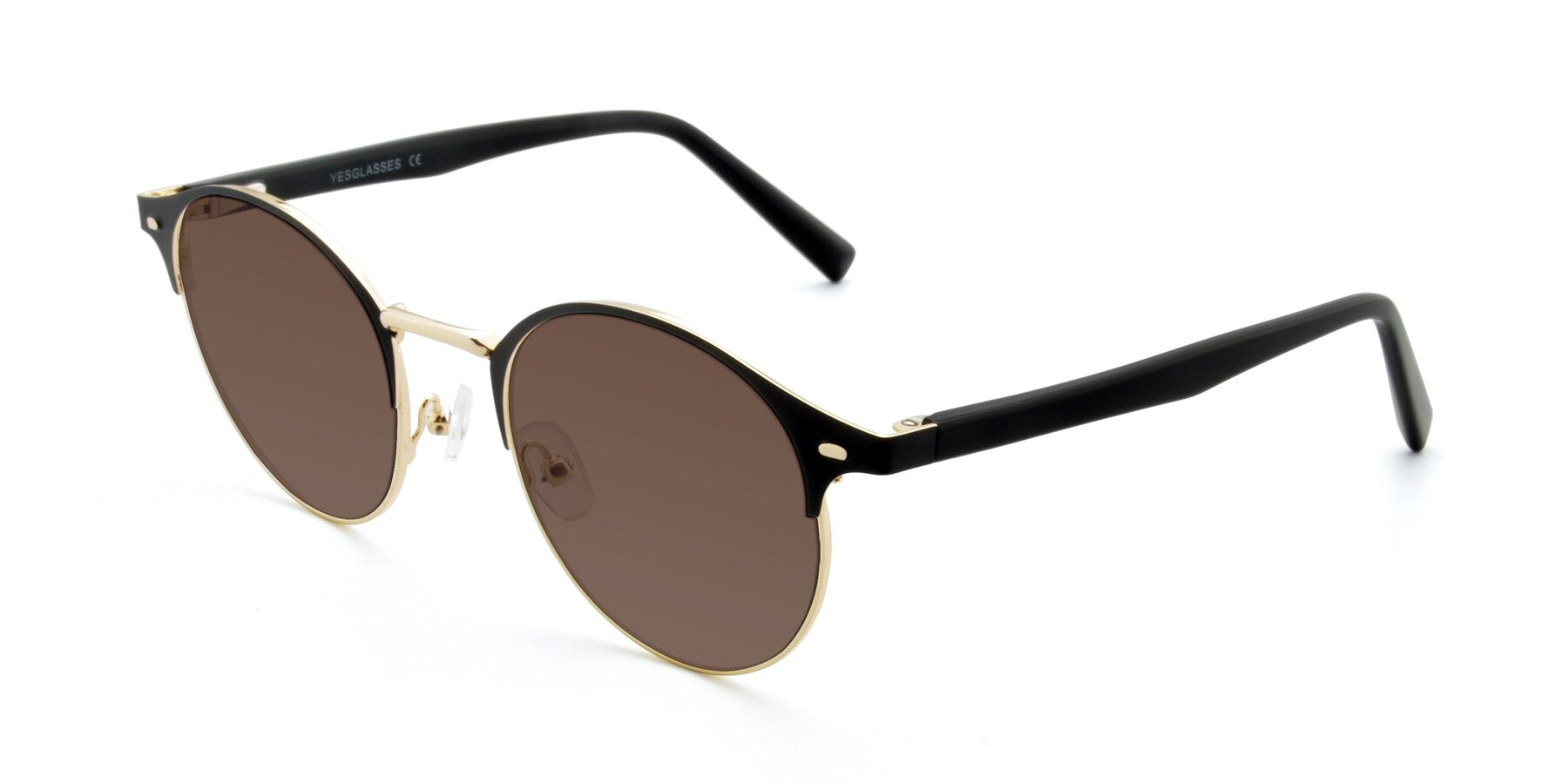 Angle of 9099 in Black-Gold with Brown Tinted Lenses